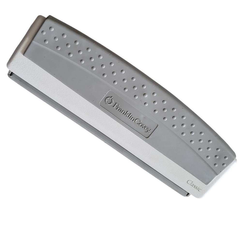 Franklin Covey Classic Paper Punch 7 Hole Planner Binder Rubber Grip Gray White